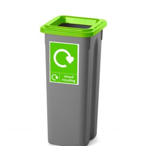 plastic recycling bin with lime green lid